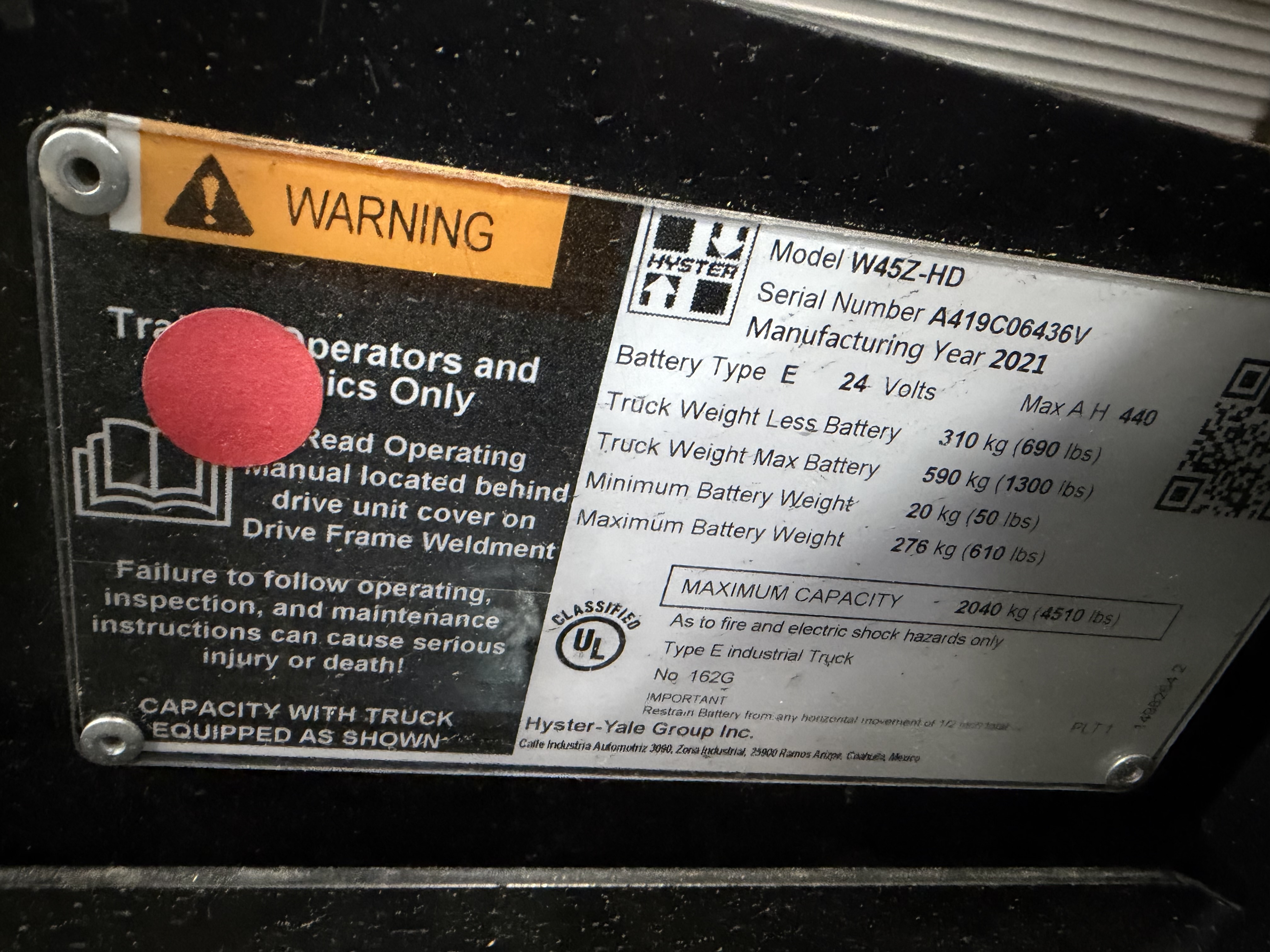 2021 Hyster W45ZHD